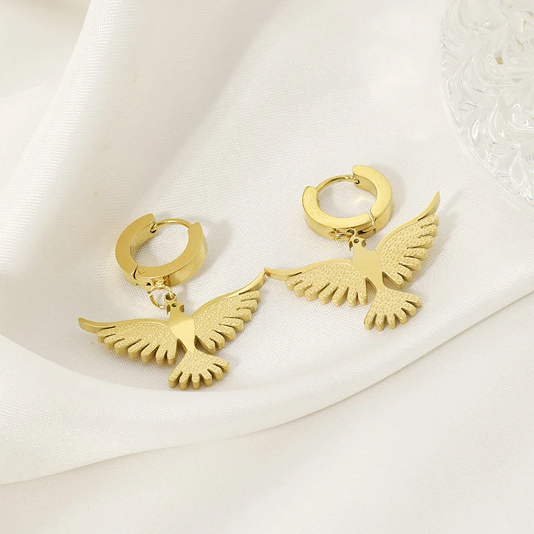 

Y098 Non Tarnish Stainless Steel Dainty Jewelry Phoenix Pendant Huggie Earring Women PVD 18k Gold Plated Charm Hoop Earrings