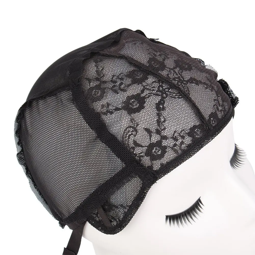 

Black Double adjustable size Lace Wig cap for Making Wigs with Adjustable Straps on the Back Swiss Lace Hairnet