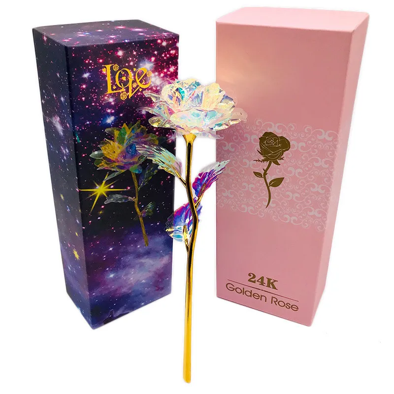 24K Gold Foil Rose Flower LED Luminous Galaxy Mother's Day Valentine's Day Gift 