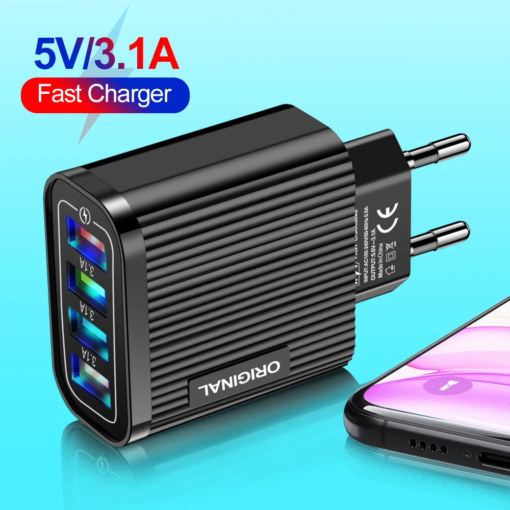 

DHL Free Shipping 1 Sample OK Chargeur Telephon 12W Four Ports USB Travel Charger For iPhone Wall Charger Amazon Hot Sales