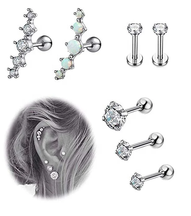 

Toposh Pronged Set Cartilage Earrings Tragus Set Body Piercing Jewelry