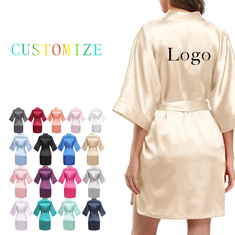 

Defeng Wholesale Women's Sleepwear bridesmaid robes Soild Color Kimono Sexy Bathrobe Bulk Long Women Silk Robes Satin Robe