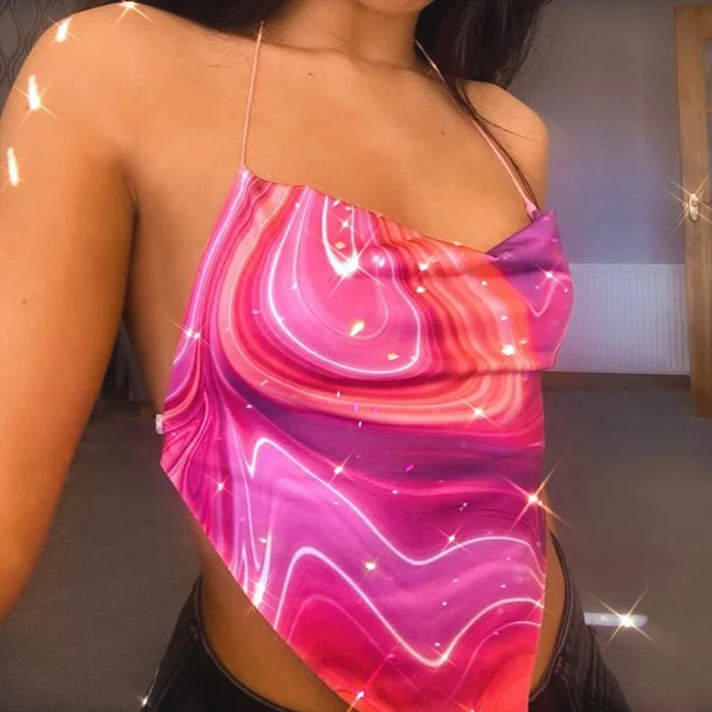 

2021 New Sling Backless Woman T Shirt Tie Dye Tank Top Women T Shirts And Skirts