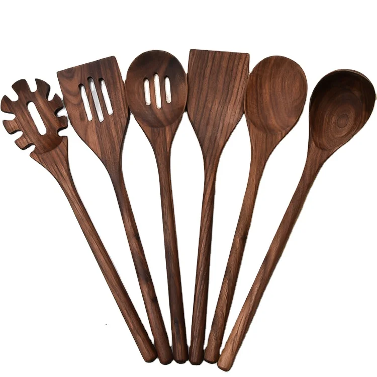 

Newest Black walnut 6 pieces domestic solid wood kitchen cooking accessories set