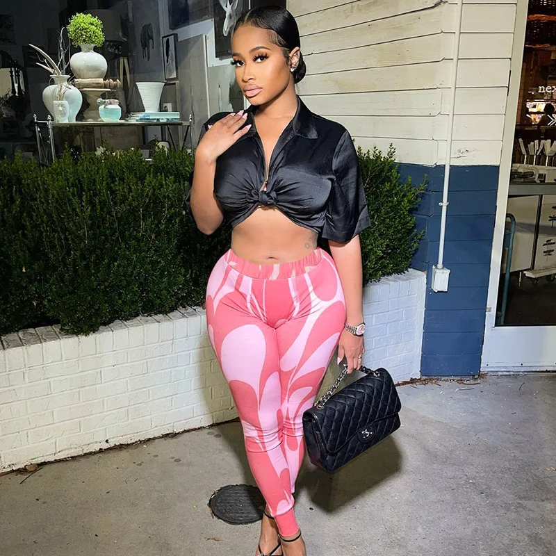 

Fall 2021 New Color Block Camo Printed Leggings Pants Stretch Elastic Casual Trousers, Pink green