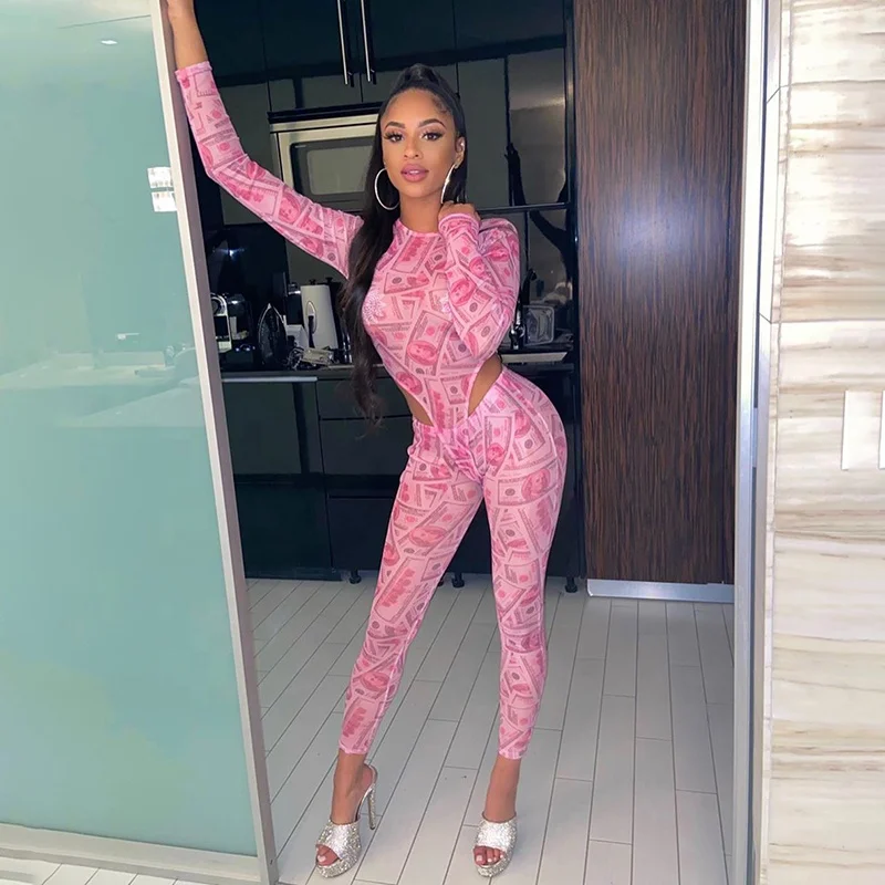 

2021 New Style Hot Sale Printing Long-sleeved Irregular Slim Top And Pant Two-piece Sets Women Clothing Jumpset