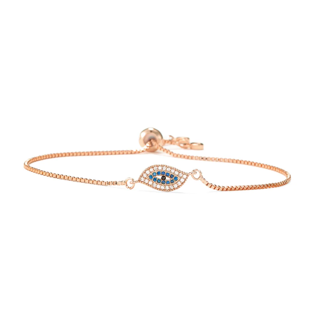 

New 3 color Rose Gold Devil#s Eye Copper Inlaid Color Zirconium Rhinestone Alloy Bracelet Blue Eye Bracelet For Women