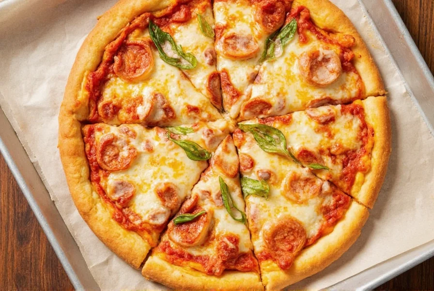 Close-up of a freshly baked pizza slice with golden corn meal crust