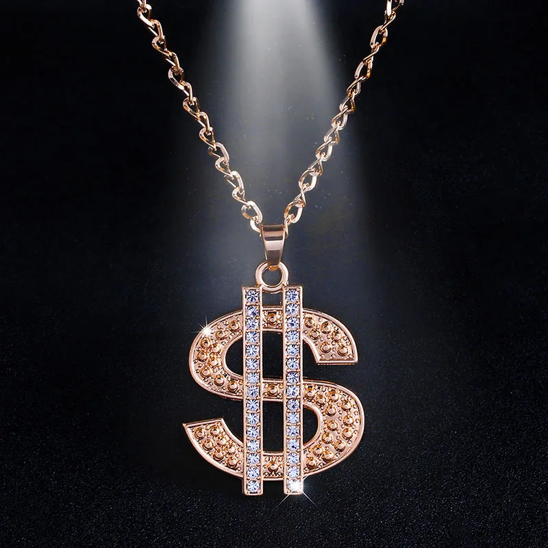 

Fashioon Jewelry Hip-Hop Metal Style Necklace Big Dollar Logo Diamond Necklace For Women Accessories