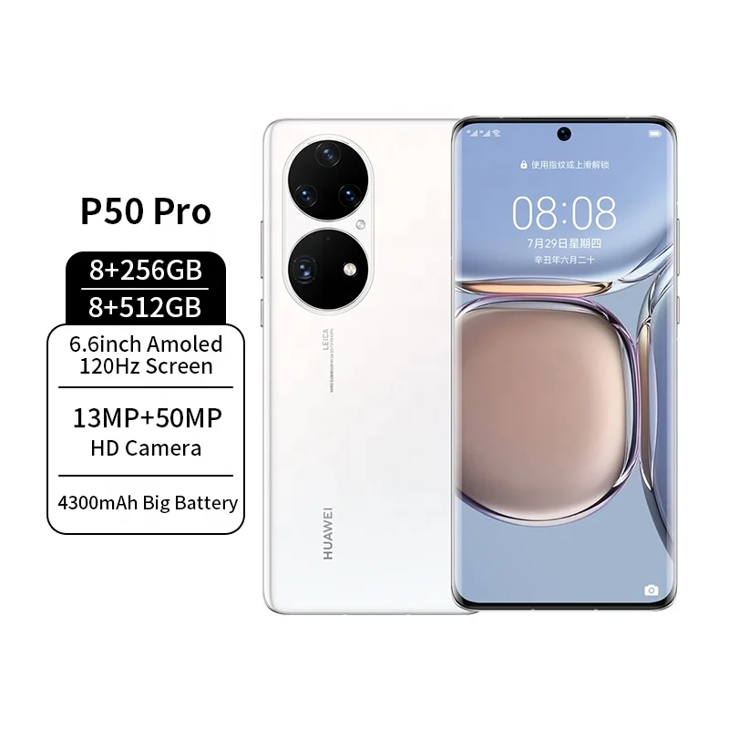 

8+256g 13MP+50MP Amold screen original used second hand used mobile phones for huawei P50 pro