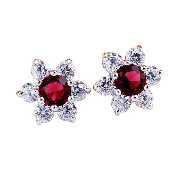 

12MM Size High Quality Zircon Flower Jewelry Fashion Women Hand Made Earrings, White, red, green, blue
