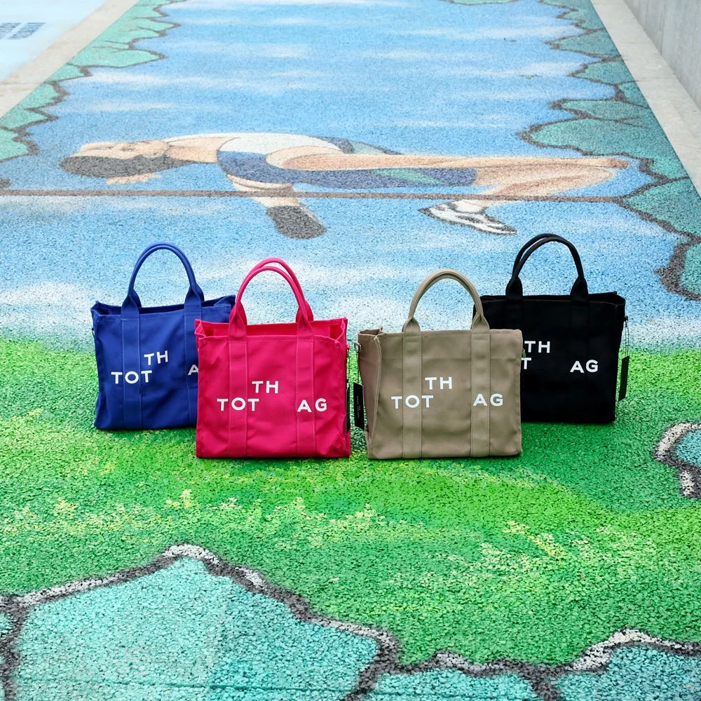 

2022 Sac Main Trendy Canvas Cotton Printed Statement Webbing Strap Women's Tote Bag Purses and Handbags Luxury Bags for Ladies