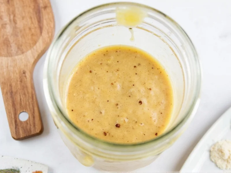 Homemade thousand island dressing in mason jar with ingredients