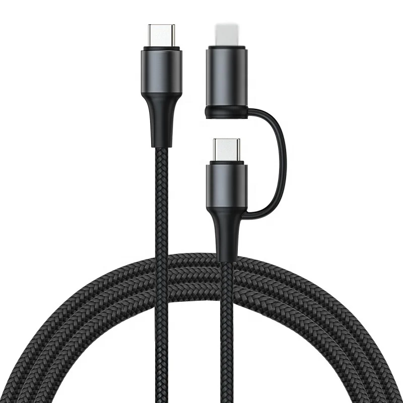 

New 2 in 1 Nylon Braided 3A PD Fast Charging Type C to USB C 8 pin USB Data Cable Fast Charger 2 in 1 USB Charging cable