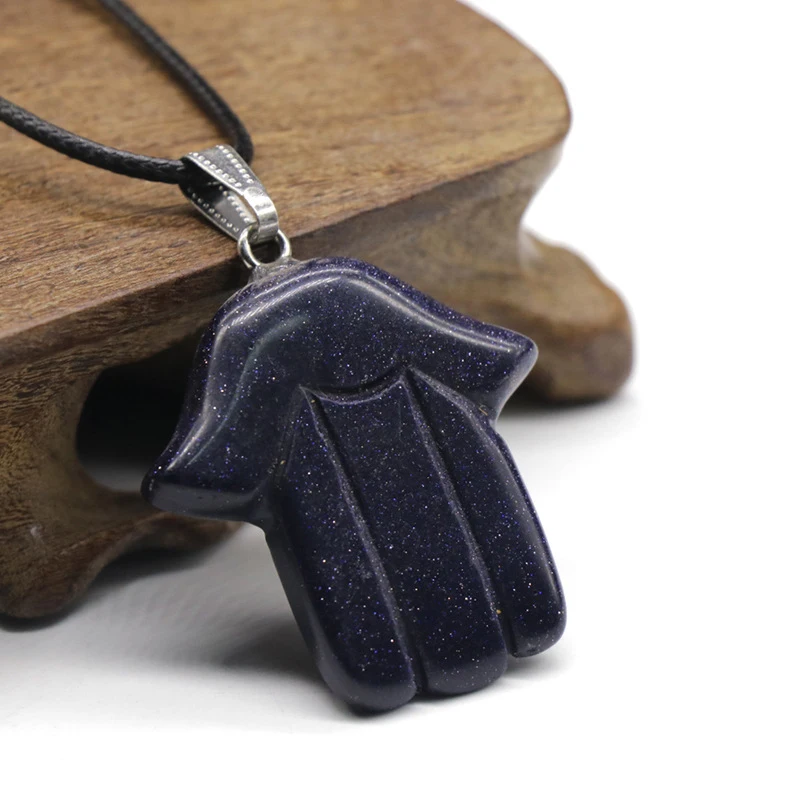 

much Wholesale Costume gemstone blue sandstone fatima hand shaped Jewelry Pendant Charm For Necklace