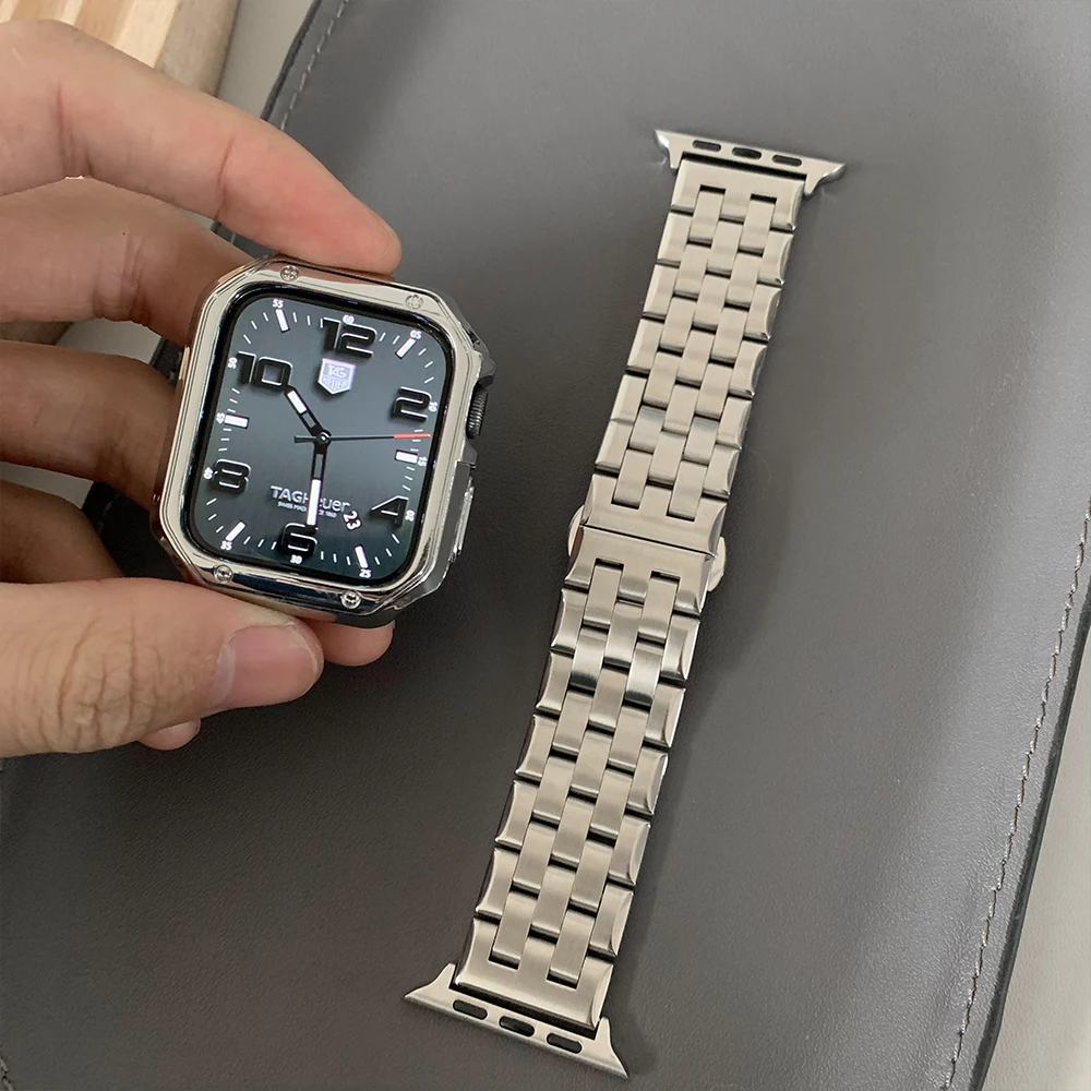 

metal watch band for apple watch black band strap,Men's metal strap & protective case, for iWatch band series 6 40mm 44mm, Optional