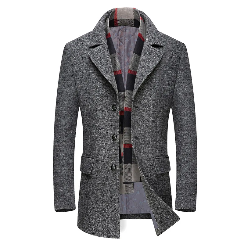 

Men's Coat Men's Casual Wool Trench Coat Overcoat Jacket Male Peacoat, As picture