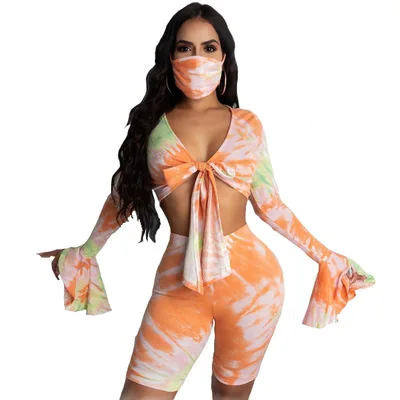 

D0158 2021 Summer Ready to ship woman pure color sexy print short pants set