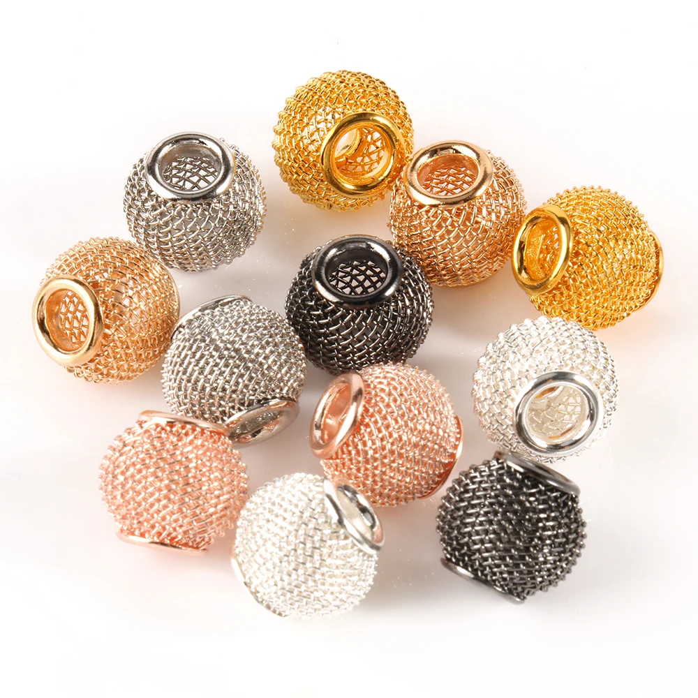 

10pcs/bag Gold/Silver/Black Round Metal Ball Mesh Spacer Beads For Craft DIY Bracelet Earrings Jewelry Making, Gold,black,silver,rose gold