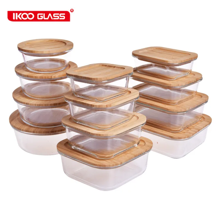 

Plastic free bamboo lid glass food container borosilicate glass lunch box