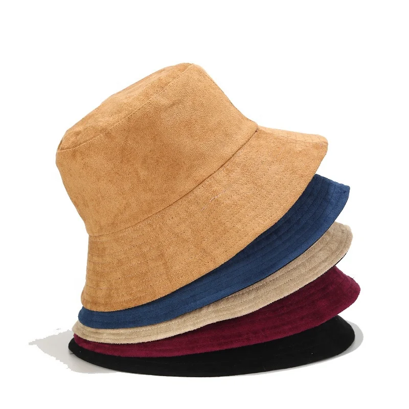 

New Fashion Broad Brimmed Solid Color Suede Fisherman Bucket Hat Men Woman Autumn Winter Double-sided Wear Outdoor Sun Hat, As pictures