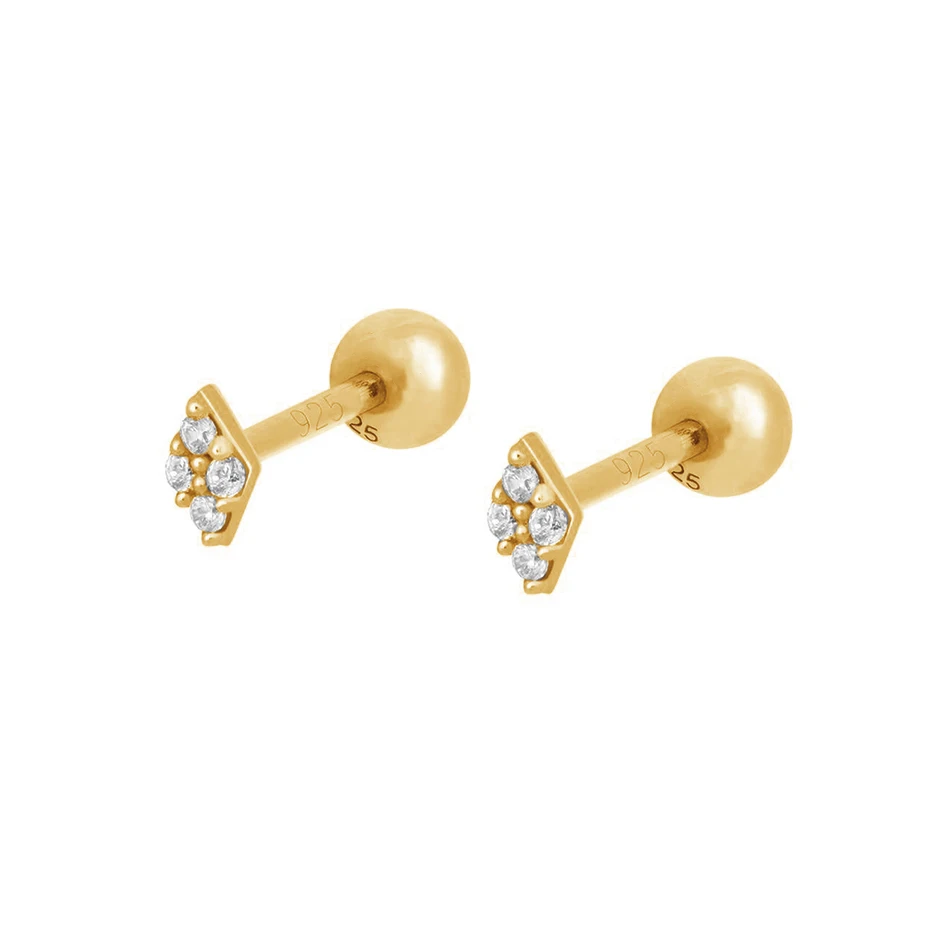 

Dainty Silver Earrings Jewelry 925 Sterling Silver 18k Gold Plated Mini Quartet Zircon Barbell Stud Earrings