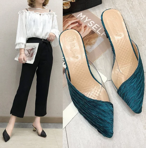 

PVC Pointed Toe Women Mid Heels Shoes Women's Wedding Pumps