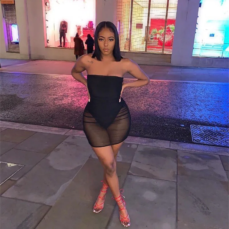 

ladies dress off shoulder see through tube bodycon dress sexy jumpsuit