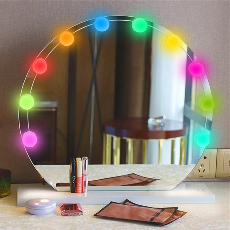 

Hollywood Style RGB Color Change 10 Bulbs LED Vanity Mirror Lights Kit 10 Dimmable Table Lighted Bulbs With Makeup