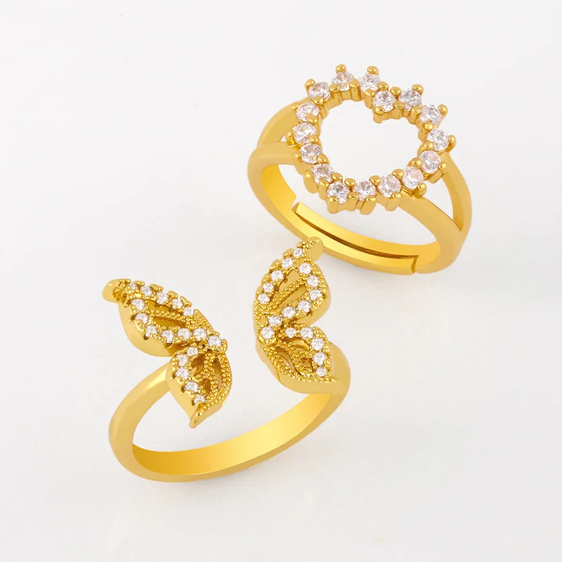 

European and American Fashion Diamond Heart-shaped Butterfly Personality Open Ring for Women