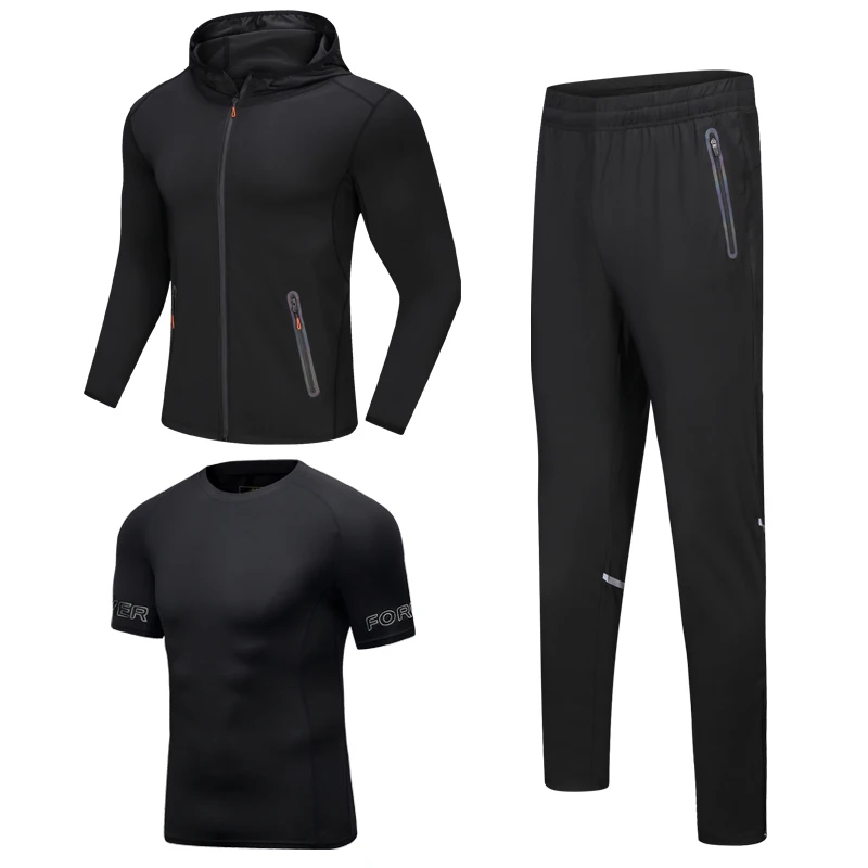 

Wholesale custom Polyester 3 Pieces GYM Sportswear Compression Shirt Set for Men, Picture shows