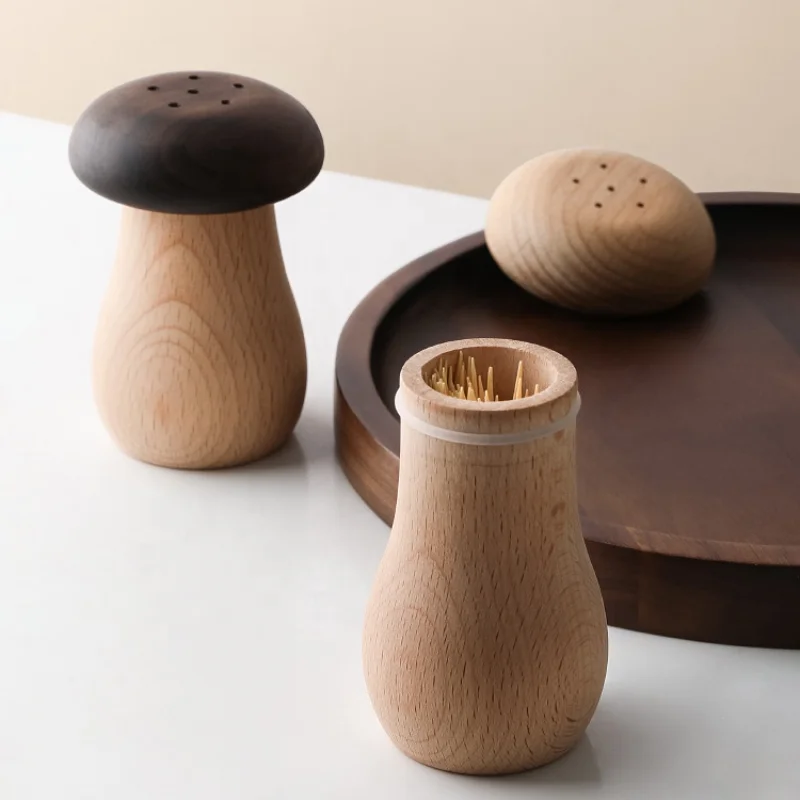 

Creative Light Luxury Toothpick Holder Household Top Grade Toothpick Box Custom Walnut Wood Cute Mushroom Toothpick Jar, Picture