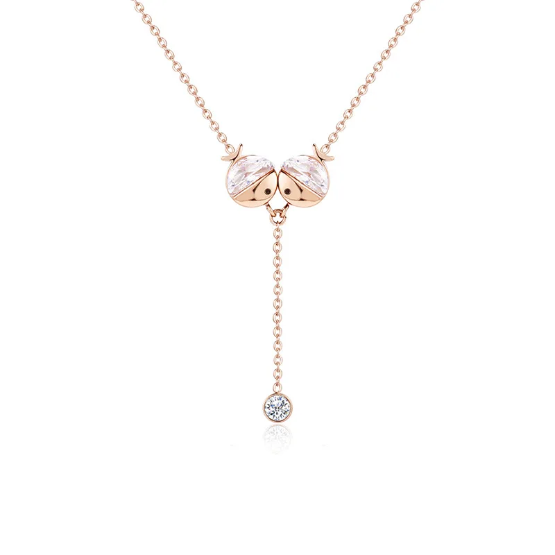 

Luxury Stainless Steel Rose Gold Plated Kissing Fishes Diamond Necklace