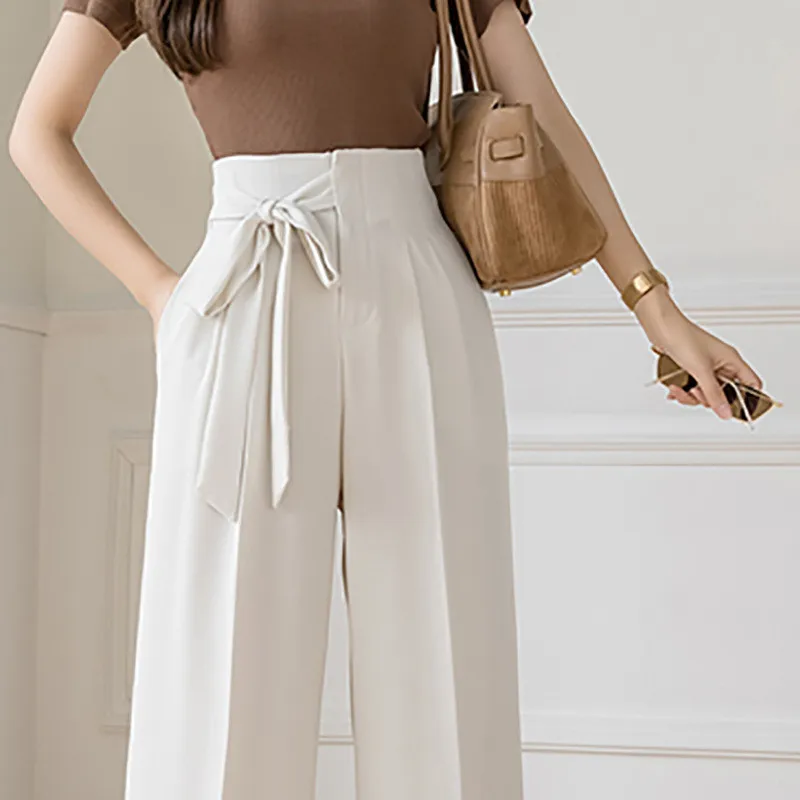 

Autumn new style high waist loose slim bow tie design sense tie suit pants drape wide leg trousers, Picture