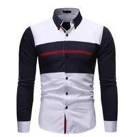 

Free Shipping Color Stripe Block Long Sleeve Casual Business Men Shirt