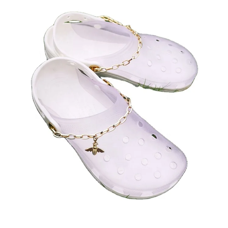 

Hot selling high quality transparent flat beach safety footwear clogs for women clog chain slippers jelly beach sandals