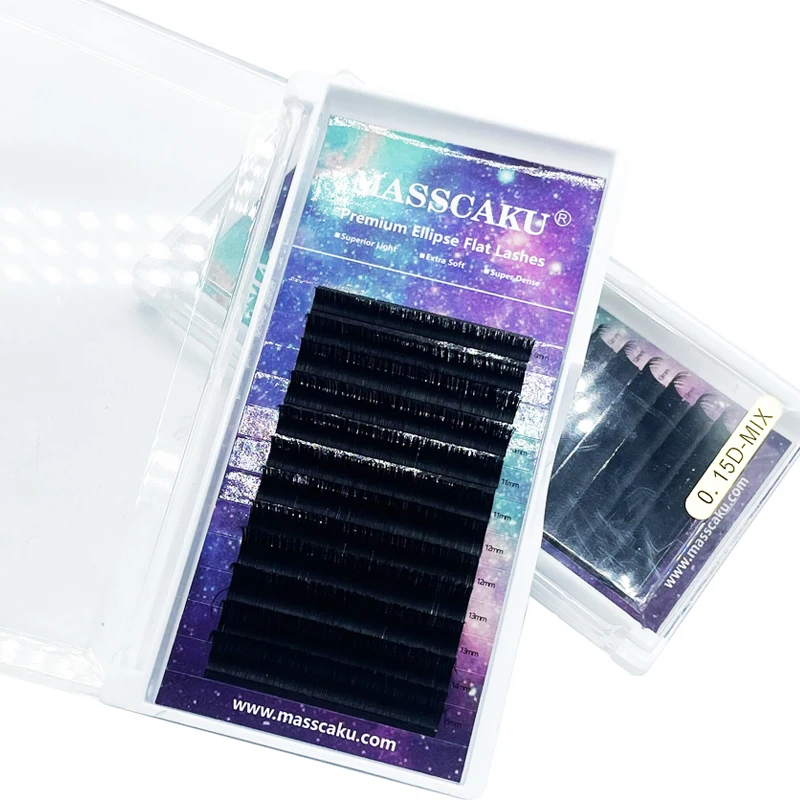 

MASSCAKU foil back private logo premium ellipse flat eyelash extensions, Black