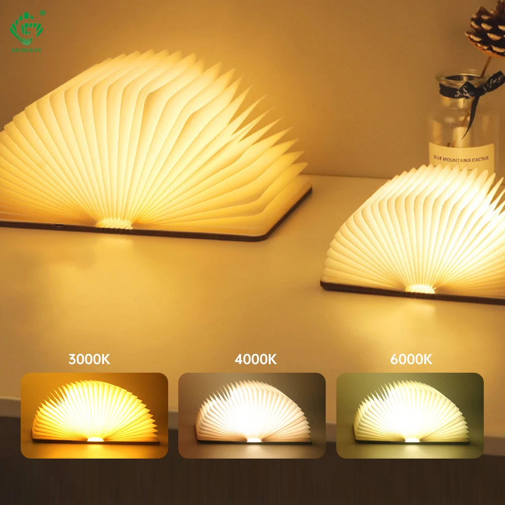 

Factory Wholesale Led Book Light Book Shape Lamp Led Night Light USB Folding Wooden Book Light