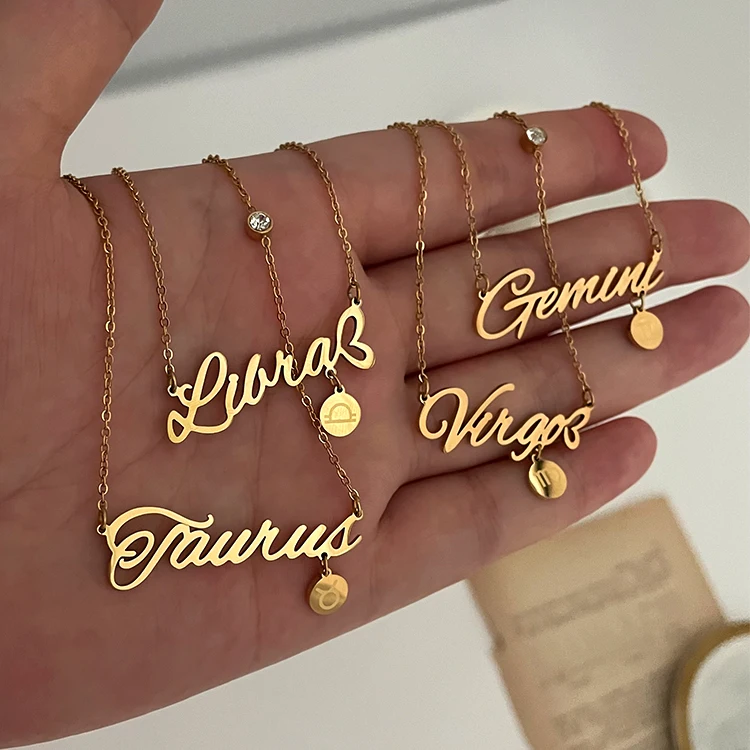 

Hot selling stainless steel Astrology 12 zodiac jewelry necklace for women