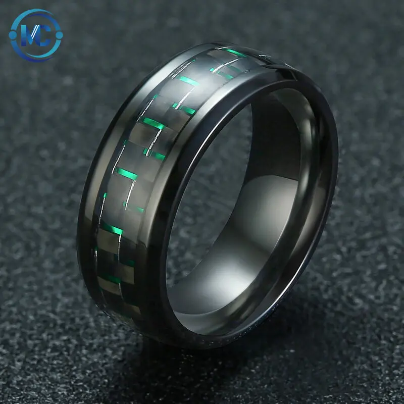 

2021 Cheap steel jewelry Stainless steel carbon fiber black vintage men rings