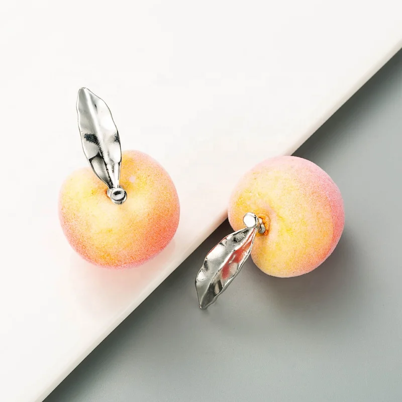 

Dina New Arrival Lovely Simulation Fruit Big Pink Peach Earrings For Students