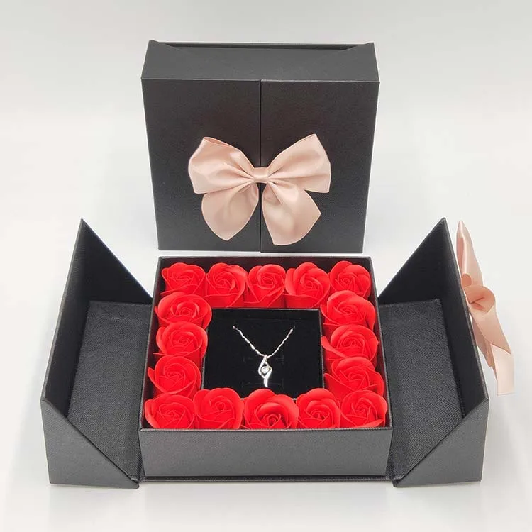 

Handmade Preserved Rose Jewelry Gift Box Real Eternal Red Roses Enchanted Flower Gift Box For Mother Wife on Anniversary