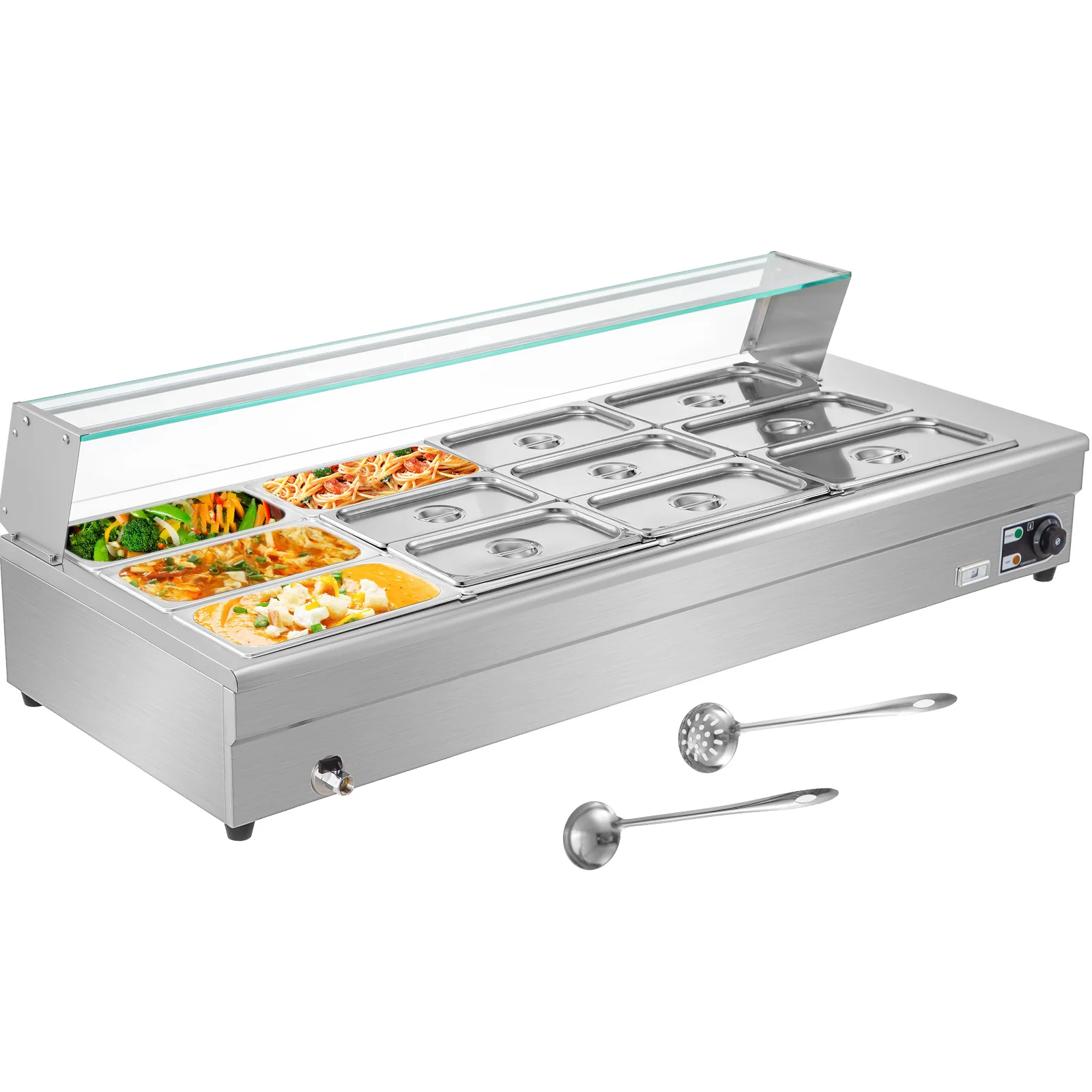 

12-pan Bain Marie Food Warmer Commercial Food Steam Table 1800w Sus food warmer display buffet Restaurant kitchen equipment