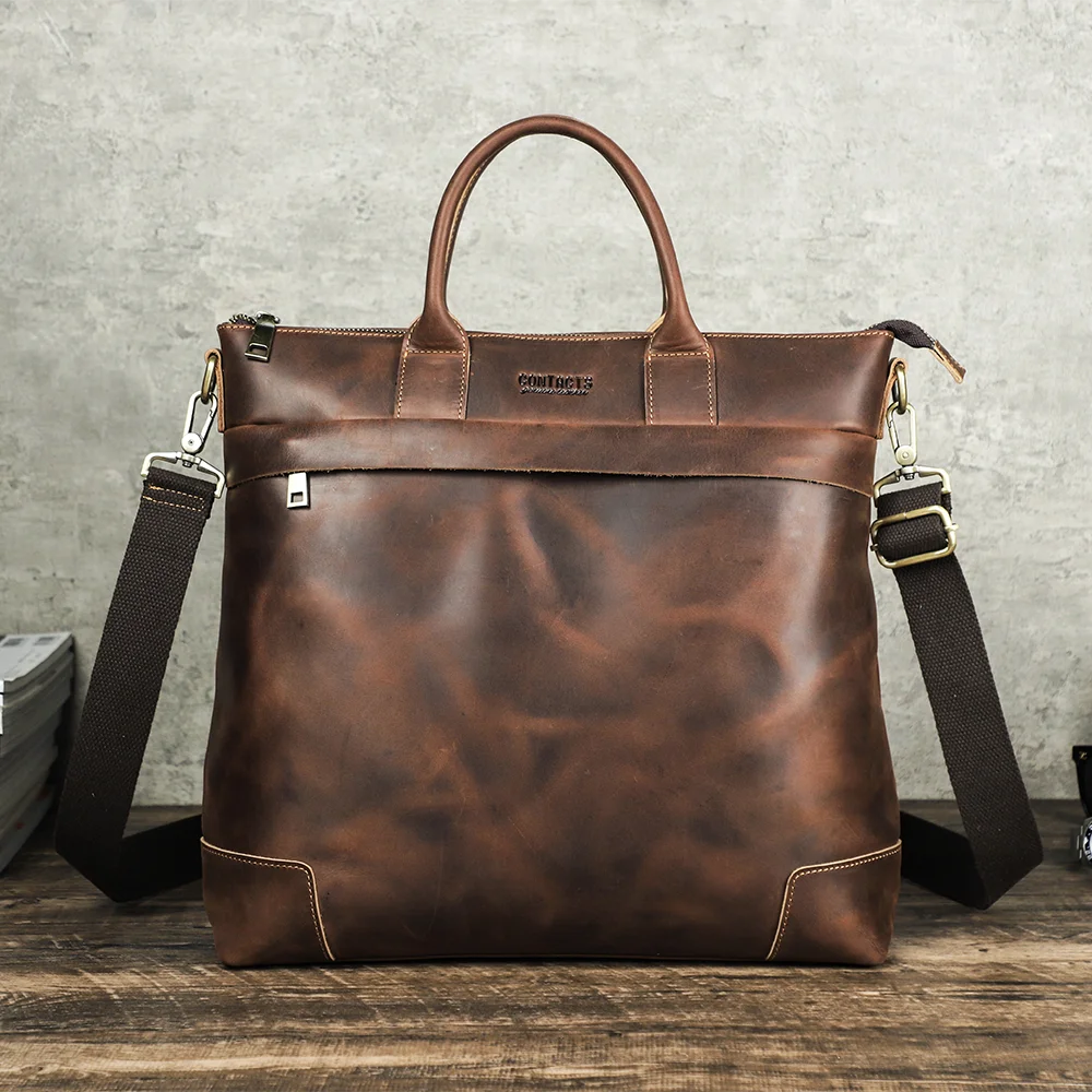 

Contact's Vintage Large Capacity Mens Oil Nubuck Leather Messenger Bag For 16'' Laptop Genuine Leather Handbag Men Crossbody Bag