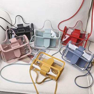 

G053 hot sell female mini bags 2020 transparent pvc handbag clear beauty one shoulder bag, Pink,yellow,green,blue,black,red