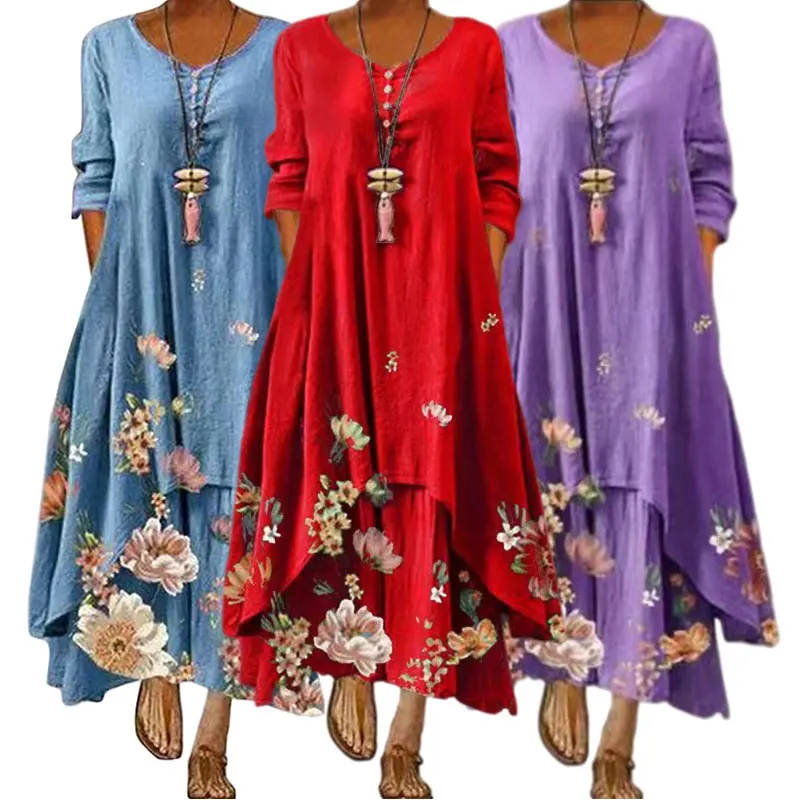 

spring fall 2021 new arrivals women clothes maxi floral elegant casual boho dress ladies fashion dresses plus size club dress, Customized color