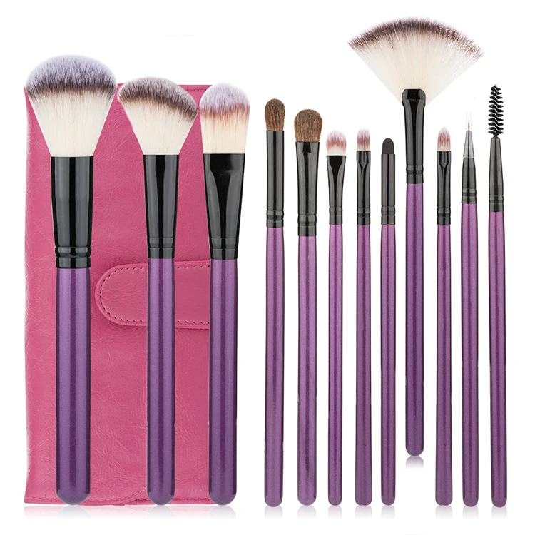 

12pcs my own label unique makeup brushes with gradient makeup bag, Sliver