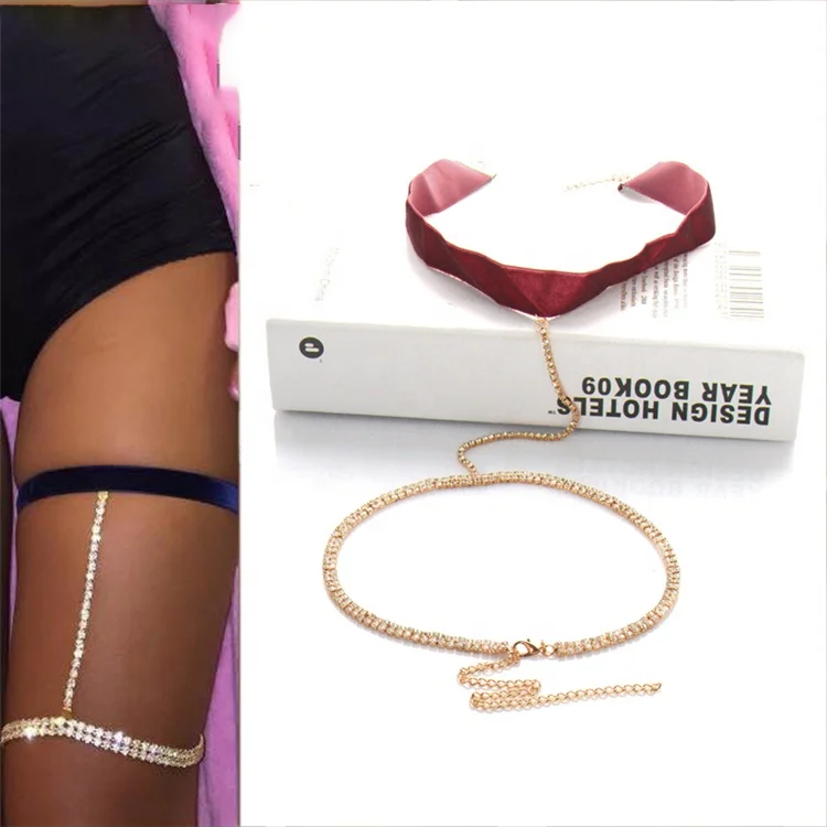 

Beach Silk Thread Ribbon Velvet Crystal Rhinestone Thigh Leg Waist Body Chains Jewelry Women, Picture