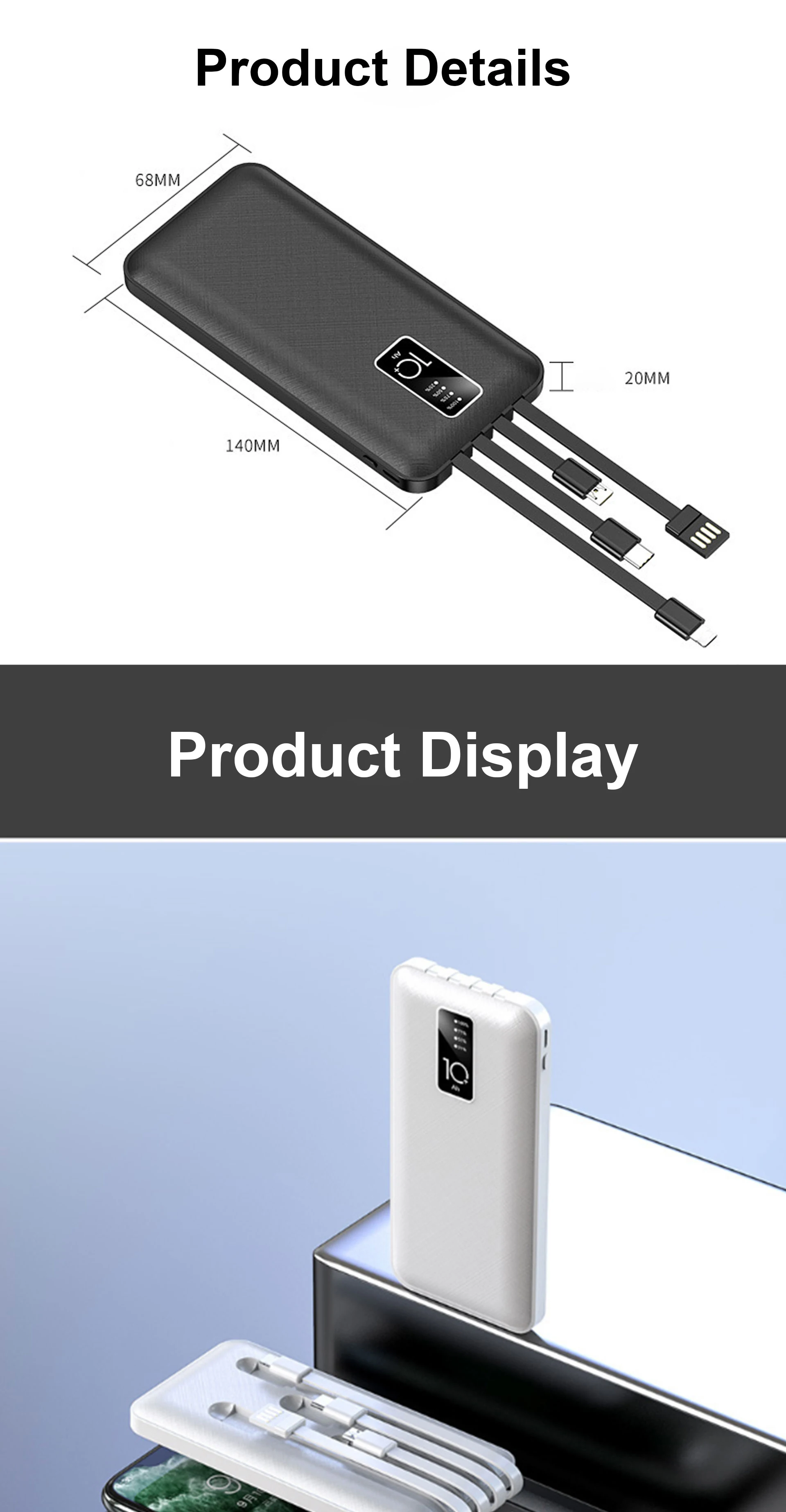 2020 Fashion Sports/Travel USB charging cable power banks, fast charging power bank , Portable 4 in 1 Slim Powerbank 20000 mah - ANKUX.COM