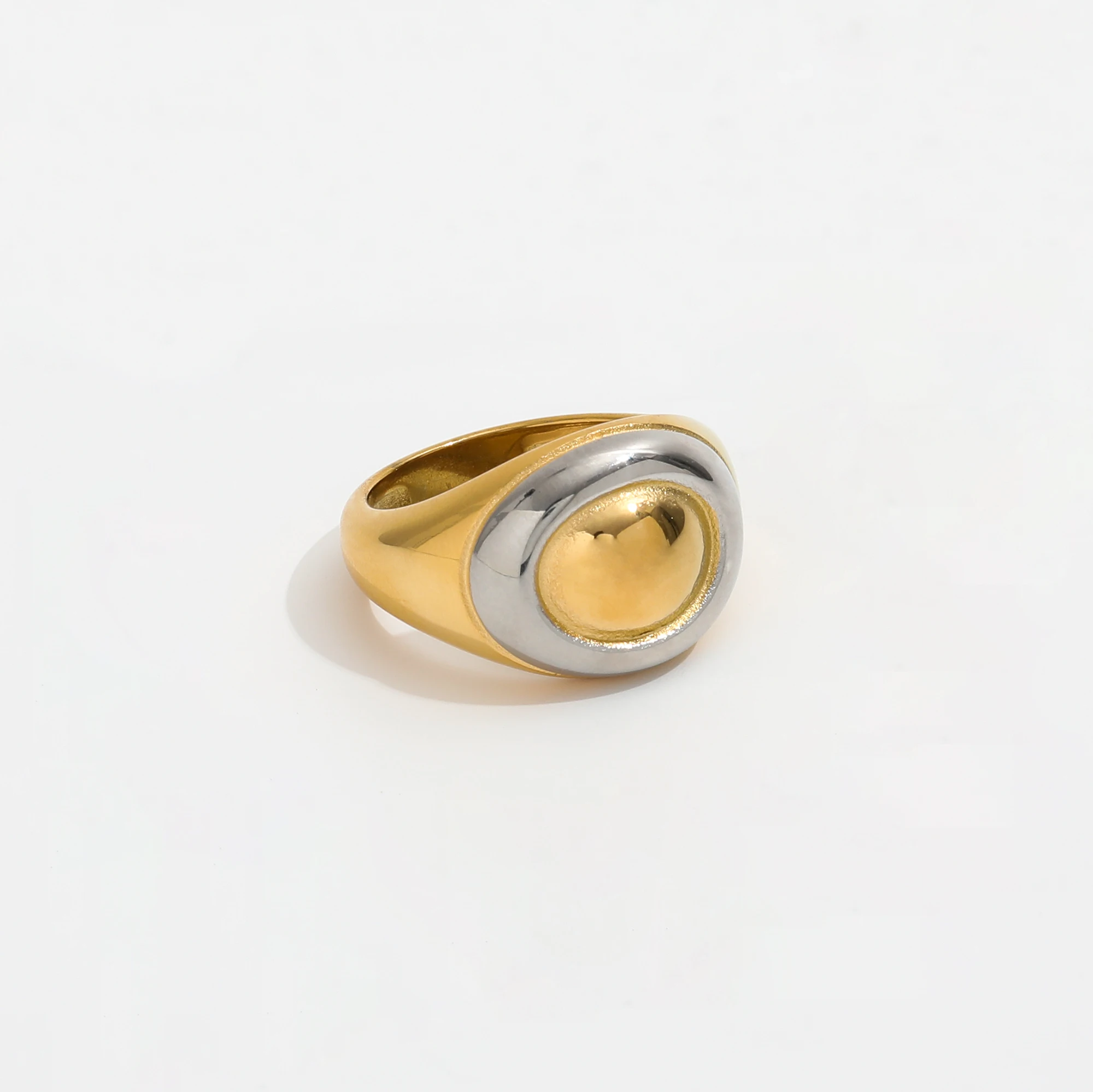 High End 18K Gold Plated Chunky Two-tone Egg Rings for Women Stainless Steel Jewelry